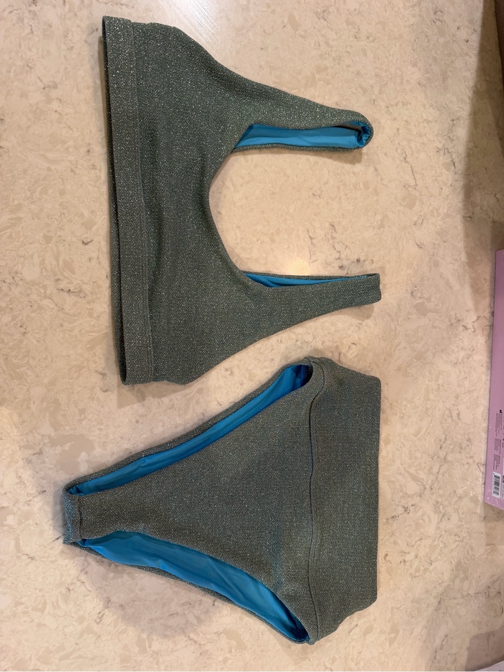 Beach Riot Shimmery Olive Green Bikini with Teal Lining